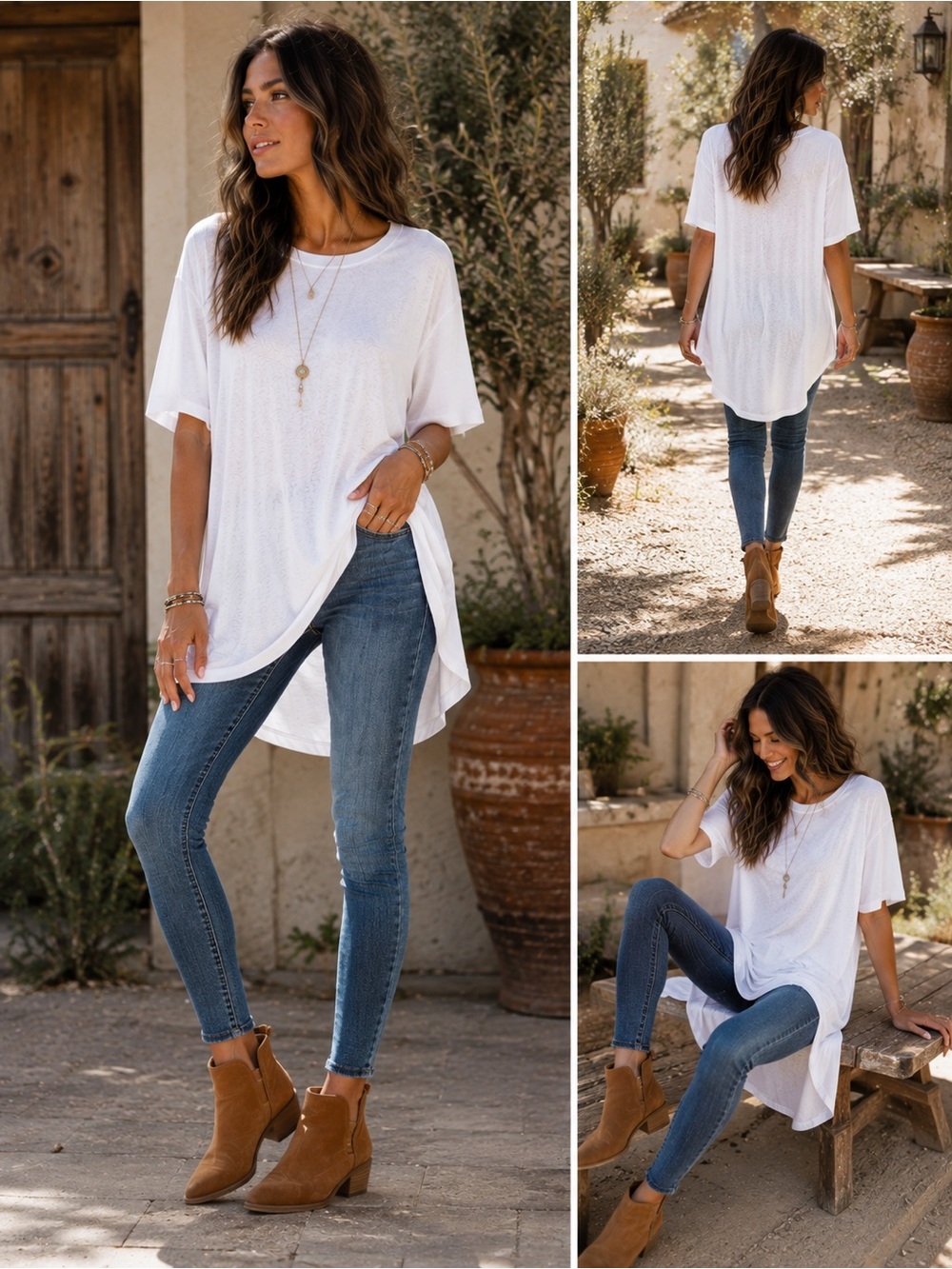 Zenana Outfitters White Oversized High-Low Tunic Tee 80%cotton40% poly